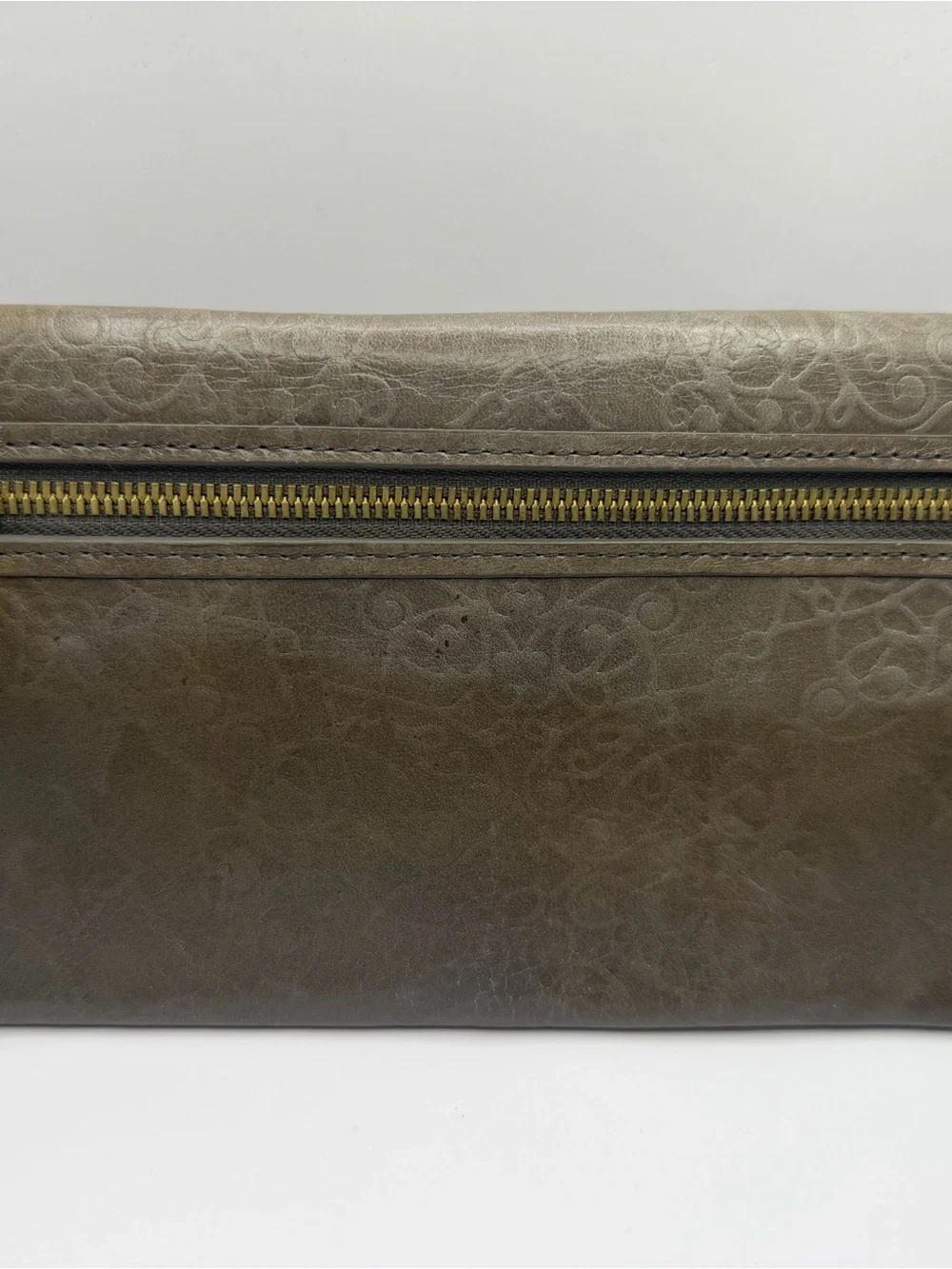HOBO - Embossed Leather Zip Wallet - Olive Brown